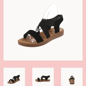 Open Toe Sandals - Ankle Strap Criss-cross - Black